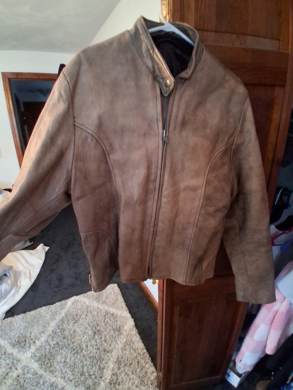 Womens Tan LEATHER  Zip Jacket